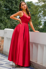 Burgundy Satin Prom Dress