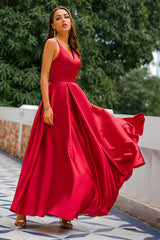 Burgundy Satin Prom Dress