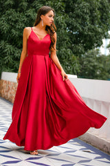 Burgundy Satin Prom Dress