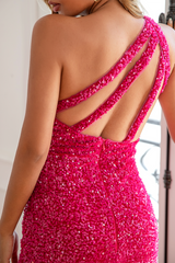 Fuchsia Sequin Long Prom Dress with Slit