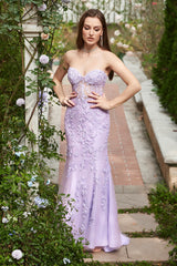 Sweetheart Neck Mermaid Long Purple Prom Dress With Appliques