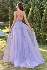 Wholesale A-Line Double Straps Lace Up Long Prom Dress With Appliques prom dresses shops