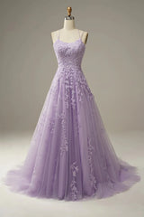 Wholesale A-Line Double Straps Lace Up Long Prom Dress With Appliques prom dresses shops