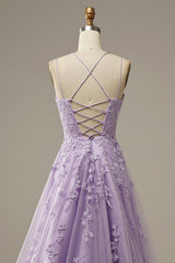 A-Line Spaghetti Straps Purple Long Prom Dress