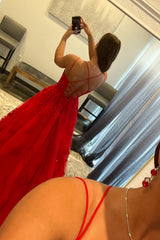 Red Leaf Lace Ball Gown Long Prom Dresses with Pearls