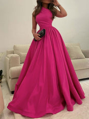 Simple one shoulder satin long prom dress satin long formal dress