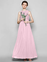 Sheath / Column Bridesmaid Dress Jewel Neck Sleeveless Elegant Floor Length Chiffon / Lace with Lace