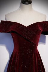 Burgundy velvet long prom dress evening dress HZ0319