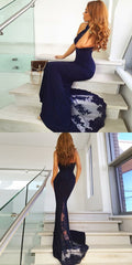 Mermaid Navy Prom Dress Halter Neckline, Evening Dress, Dance Dresses, Graduation School Party Gown