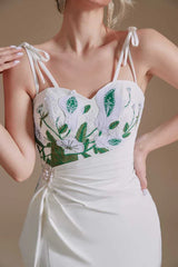 Straps Appliques Backless Sheath Bridal Gown with Slit