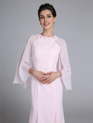 Mermaid / Trumpet Mother of the Bride Dress Elegant Jewel Neck Ankle Length Chiffon Long Sleeve No with Beading