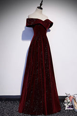 Burgundy velvet long prom dress evening dress HZ0319