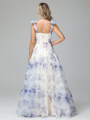 Cicinia A-line Lace-up Floral Long Prom Dresses