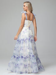 Cicinia A-line Lace-up Floral Long Prom Dresses