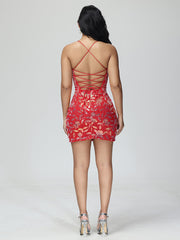 Spaghetti Straps V-Neck Lace Mini Prom Dress