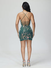 Spaghetti Straps V-Neck Lace Mini Prom Dress
