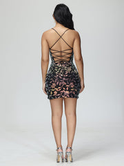 Spaghetti Straps V-Neck Lace Mini Prom Dress