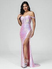 Mermaid Spaghetti Straps Prom Dresses With Split