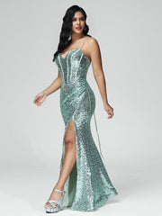 Spaghetti Straps Floor Length Prom Dresses With Split