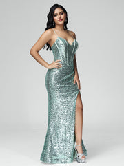 Spaghetti Straps Floor Length Prom Dresses With Split