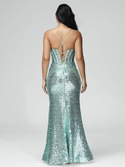 Spaghetti Straps Floor Length Prom Dresses With Split