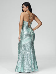Spaghetti Straps Floor Length Prom Dresses With Split