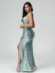 Spaghetti Straps Floor Length Prom Dresses With Split