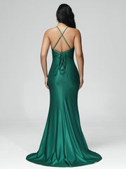 Spaghetti Straps Sleeveless Pleats Satin Prom Dresses