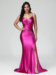 Spaghetti Straps Sweetheart Satin Prom Dresses