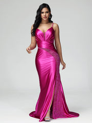Spaghetti Straps Sweetheart Satin Prom Dresses