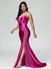 Spaghetti Straps Sweetheart Satin Prom Dresses