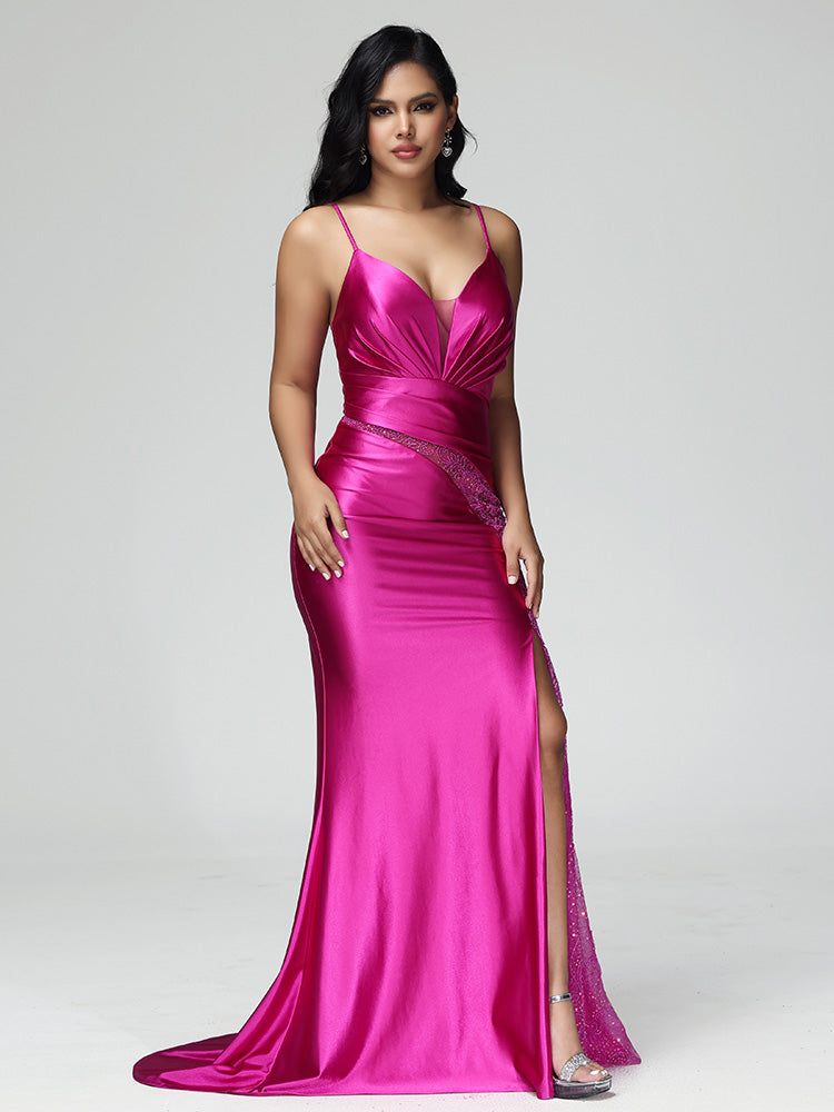 Spaghetti Straps Sweetheart Satin Prom Dresses