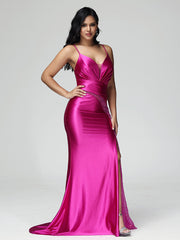 Spaghetti Straps Sweetheart Satin Prom Dresses