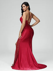 Sweep Train Criss-Cross Straps Satin Prom Dresses With Embroidery