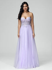A-line Sleeveless Lace Floor Length Prom Dresses