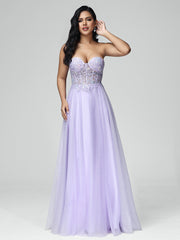 A-line Sleeveless Lace Floor Length Prom Dresses