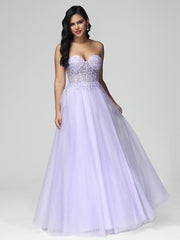 A-line Sleeveless Lace Floor Length Prom Dresses