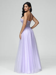 A-line Sleeveless Lace Floor Length Prom Dresses