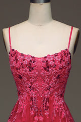 Red A Line Spaghetti Straps Long Prom Dress With Appliques Sexy
