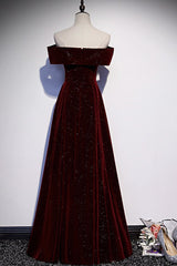 Burgundy velvet long prom dress evening dress HZ0319