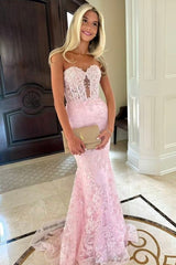 Lace Appliques Sweetheart Keyhole Trumpet Long Prom Dress