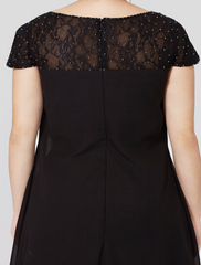 Mother of the Bride Dress Formal Little Black Dress Plus Size Knee Length Chiffon Lace Short Sleeve No with Pleats Beading Lace Insert