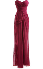 Klassieke Bourgondische Sweetheart Empire geplooide vloerlengte Chiffon bruidsmeisje jurken