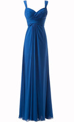 Eenvoudige blauwe lieverd lange ruches chiffon bruidsmeisje jurken