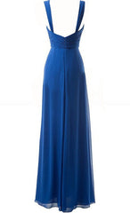 Eenvoudige blauwe lieverd lange ruches chiffon bruidsmeisje jurken