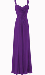 Eenvoudige blauwe lieverd lange ruches chiffon bruidsmeisje jurken