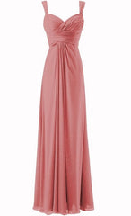 Eenvoudige blauwe lieverd lange ruches chiffon bruidsmeisje jurken