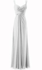 Eenvoudige blauwe lieverd lange ruches chiffon bruidsmeisje jurken