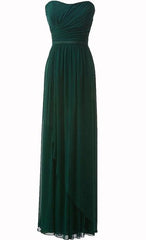 Prachtige jager groene chiffon ruche sweetheart vloer lengte imperium bruidsmeisje jurken