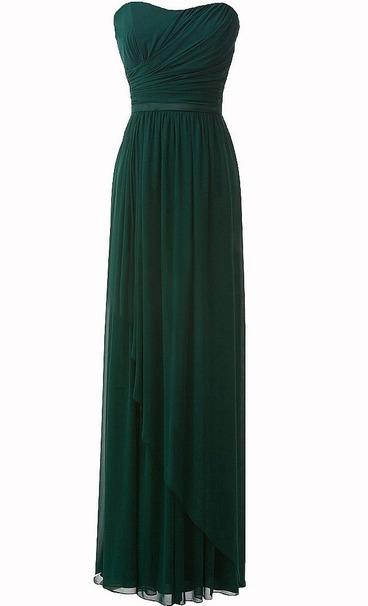 Prachtige jager groene chiffon ruche sweetheart vloer lengte imperium bruidsmeisje jurken